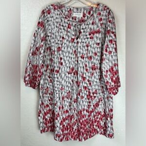 Thought Clothing Cotton Blend Keyhole 3/4 Sleeve Detail Tunic 16 Red Black 1073